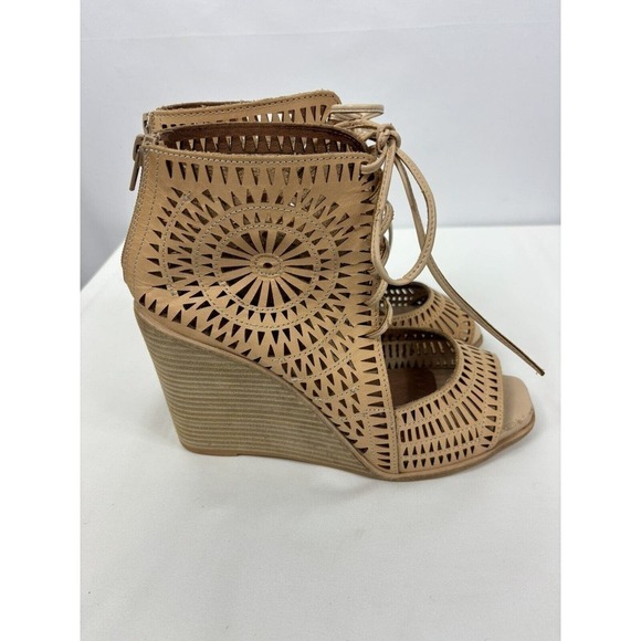 Jeffrey Campbell Rayos Wedge Sandals Peach Laser Cut Lace Up - Picture 8 of 8